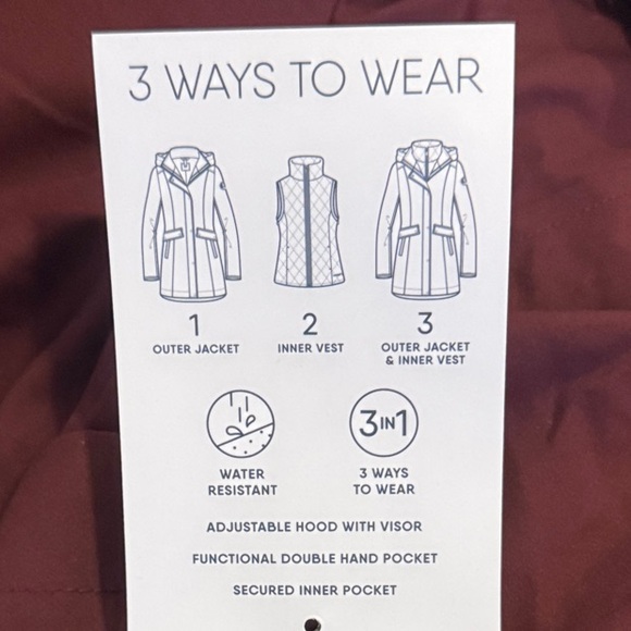 Brand New Lands' End Burgundy Jacket w/ Inner Vest - Picture 7 of 7